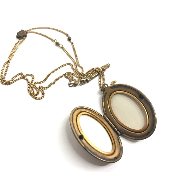 Brass Vintage Locket Long Slide Keepsake Necklace - Picture 3 of 8